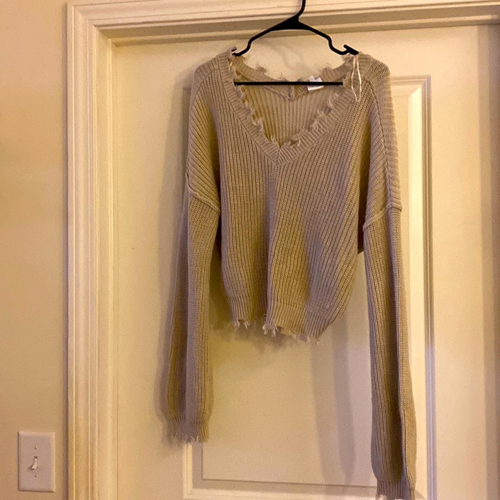 Womens Cropped Light Beige Sweater